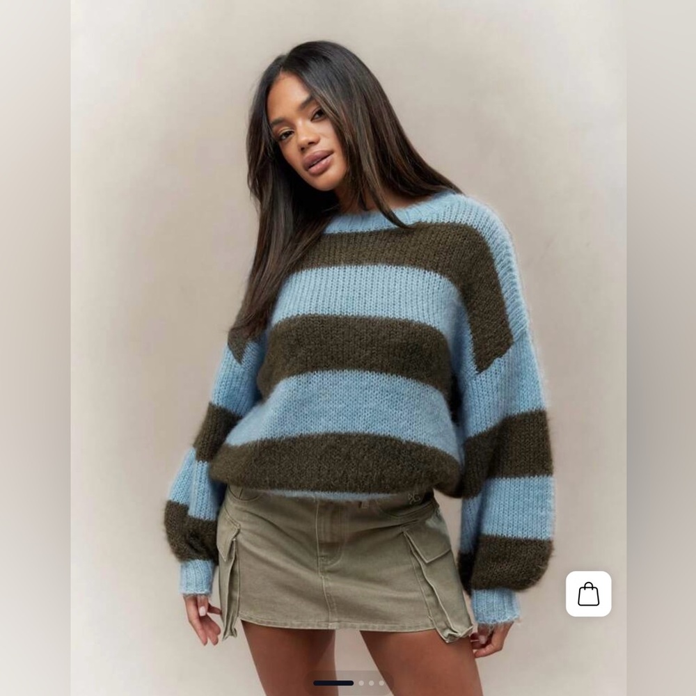 Missguided + Color Block Blue and Army Green Drop Shoulder Sweater